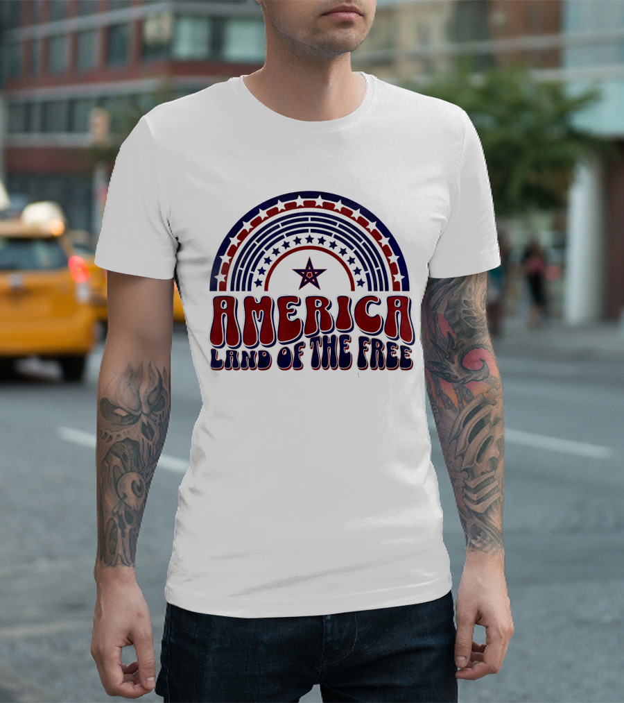 America Land Of The Free 4th Of July Star And Stripes Rainbow T-Shirt