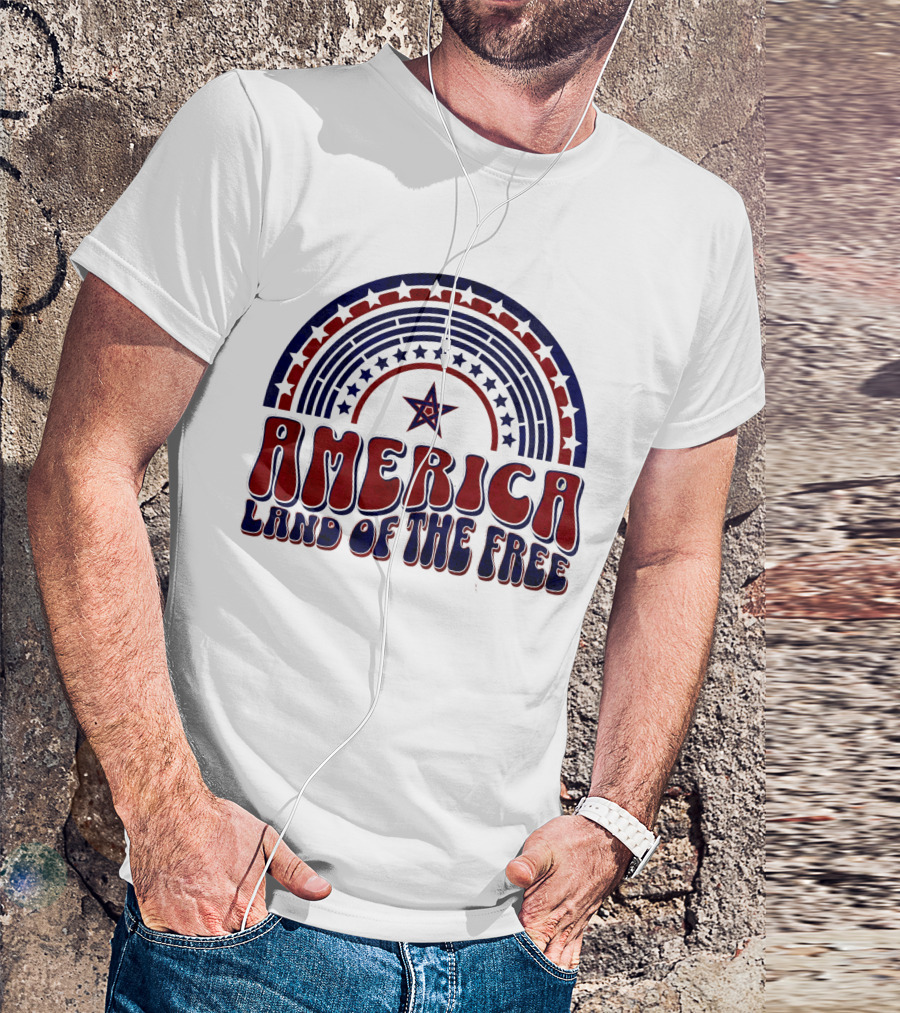 America Land Of The Free 4th Of July Star And Stripes Rainbow T-Shirt