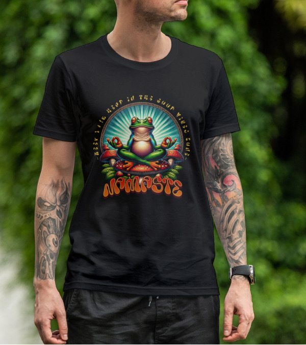 Namaste Frog Meditating On Mushrooms With Psychedelic Vibes T-Shirt