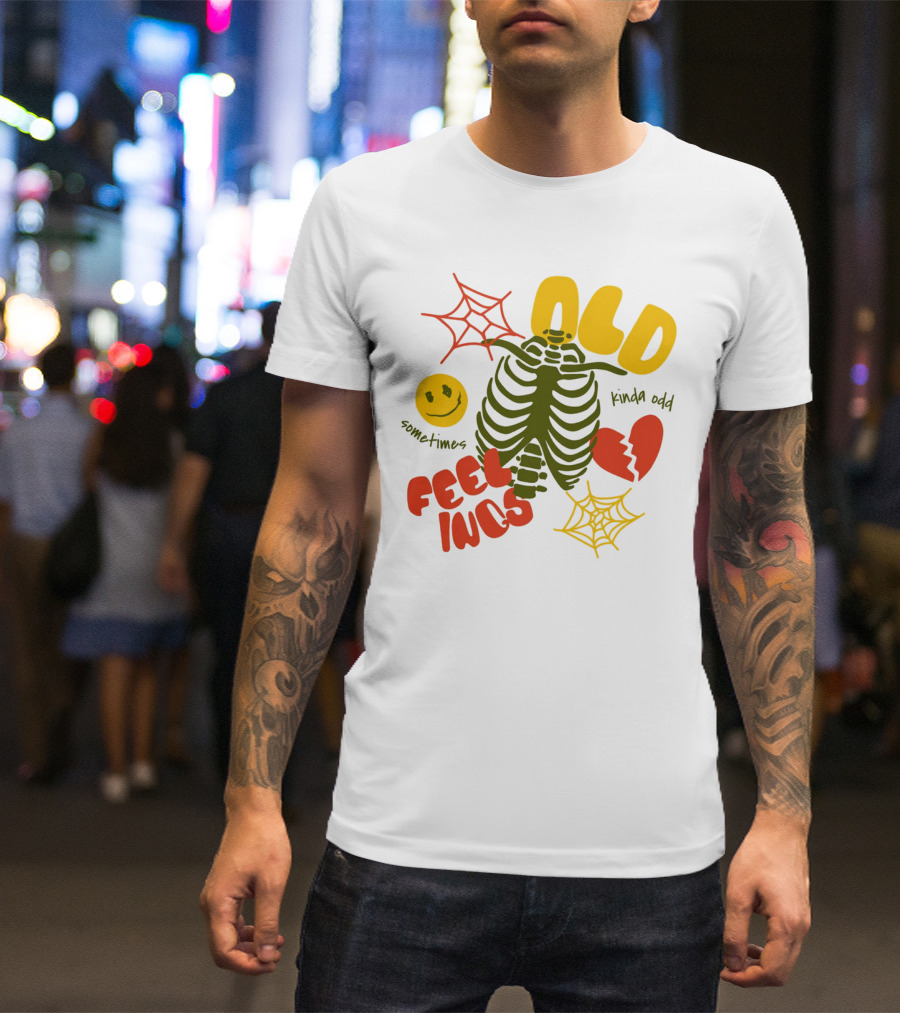 Old Feelings Sometimes Kinda Odd Broken Heart And Smiley Skeleton With Webs T-Shirt