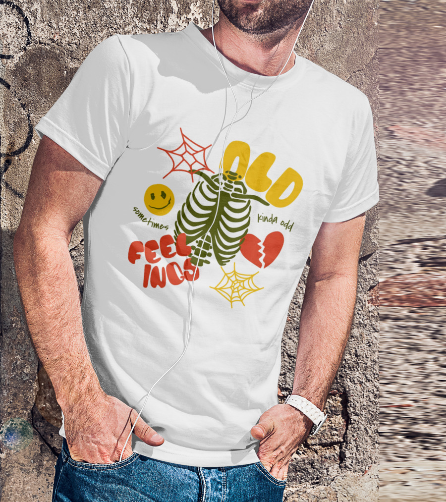 Old Feelings Sometimes Kinda Odd Broken Heart And Smiley Skeleton With Webs T-Shirt