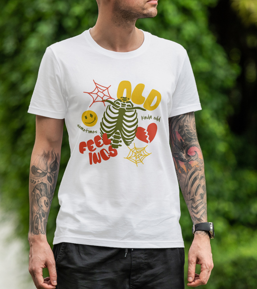Old Feelings Sometimes Kinda Odd Broken Heart And Smiley Skeleton With Webs T-Shirt