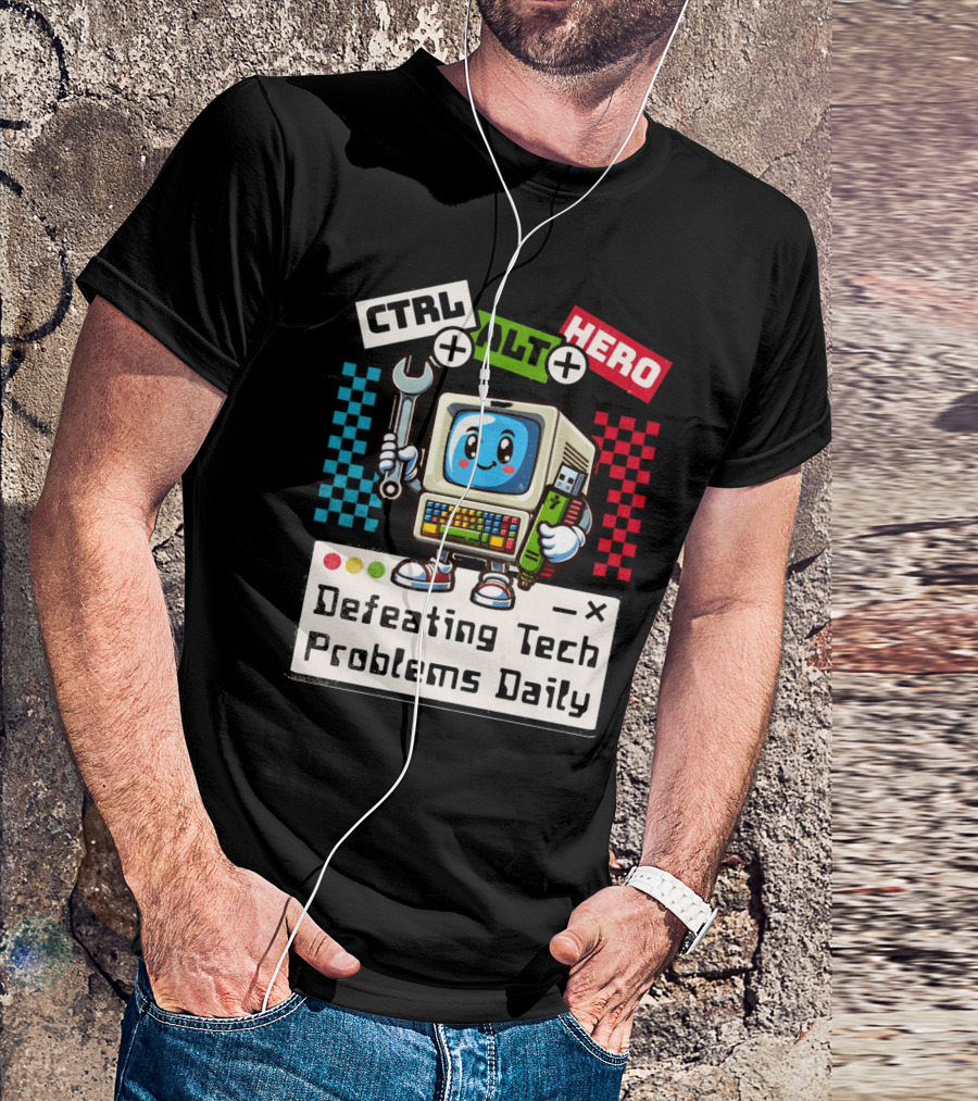 CTRL ALT HERO Retro Computer Defeating Tech Problems Daily T-Shirt