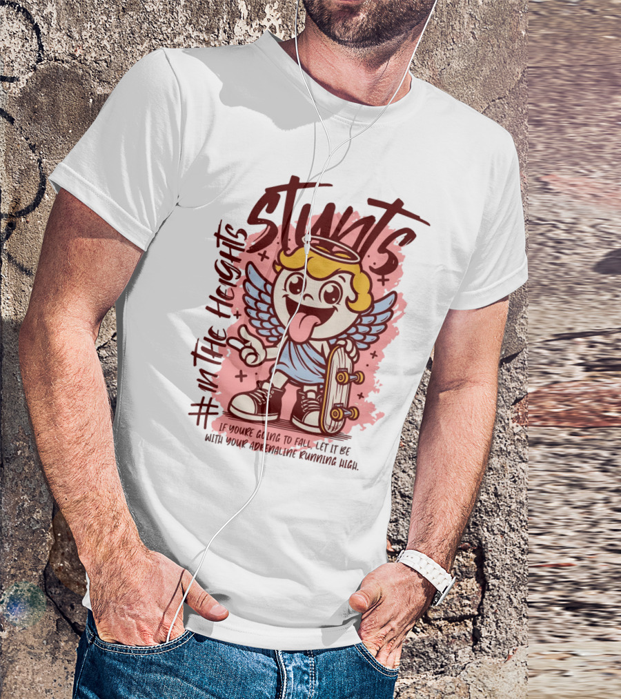 Stunts In The Heights Angel Skateboarder Adrenaline Rushing T-Shirt