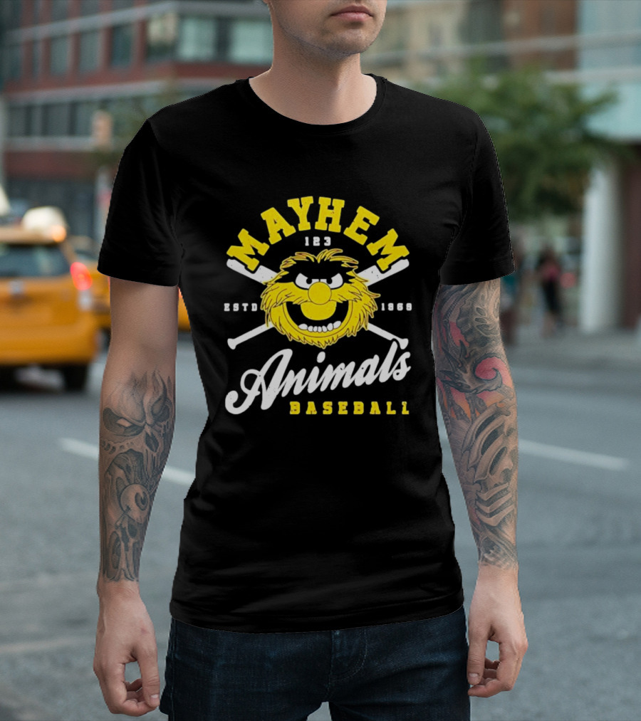 Mayhem 123 ESTD 1969 Animals Baseball T-Shirt