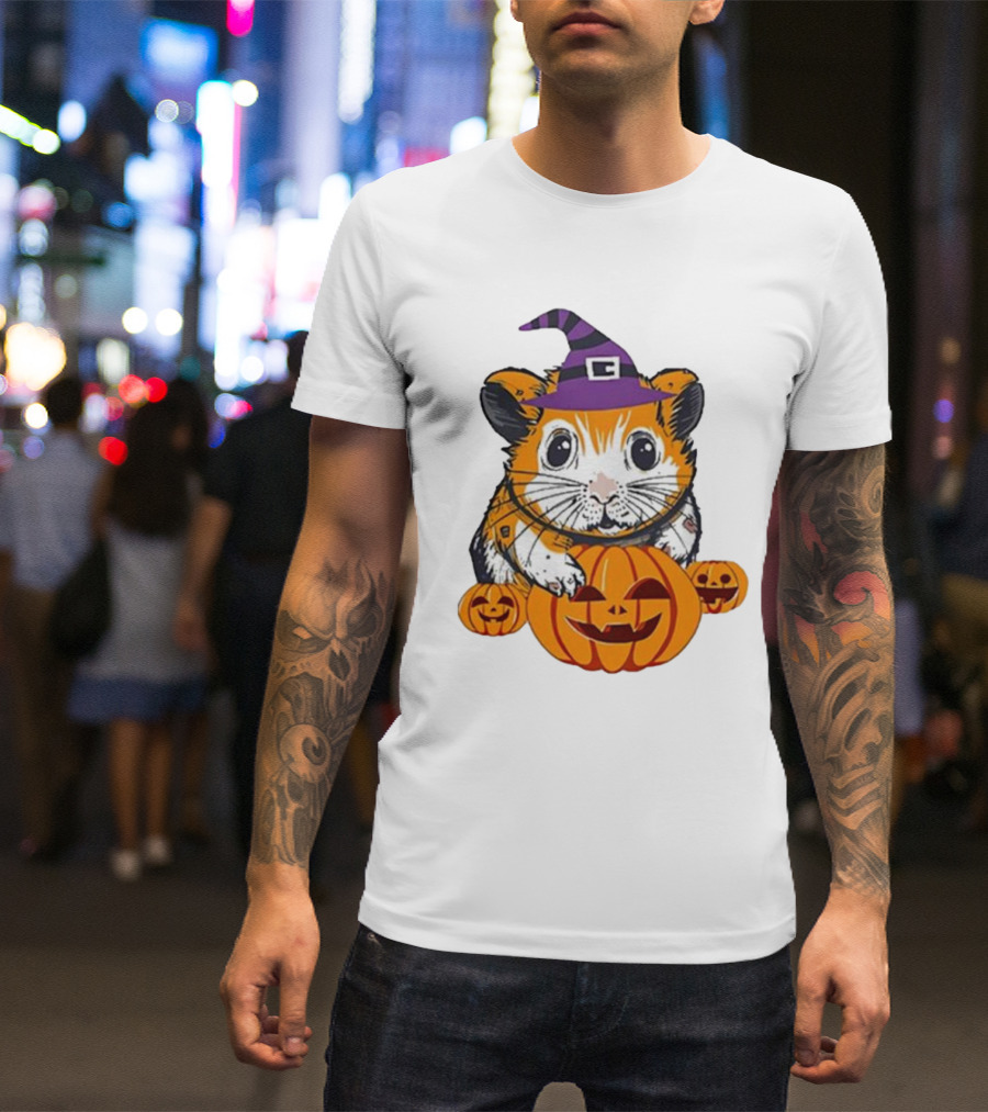 Halloween Guinea Pig With Witch Hat And Pumpkins T-Shirt