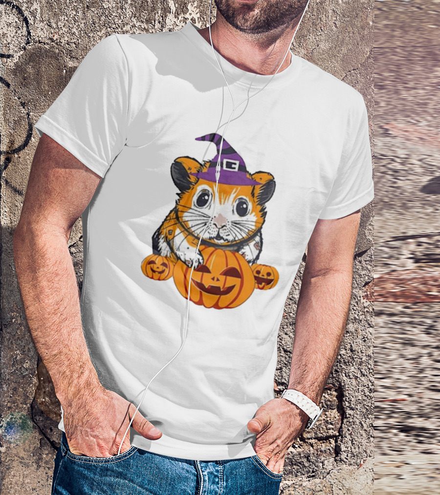 Halloween Guinea Pig With Witch Hat And Pumpkins T-Shirt