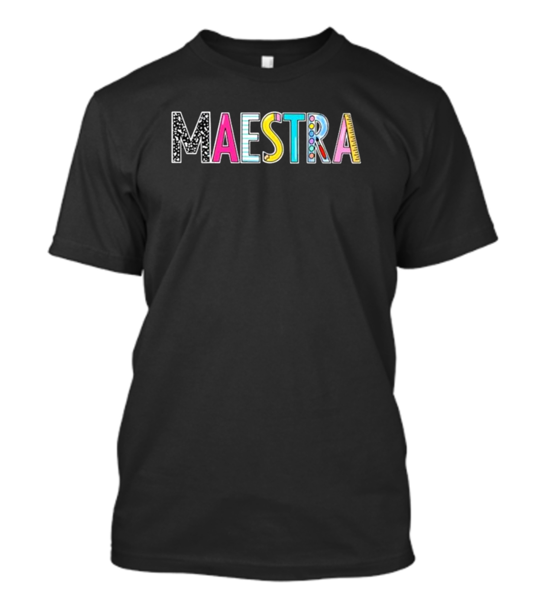 Colorful Maestra Chalkboard Lettering With Polka Dot And Ruler Accents T-Shirt