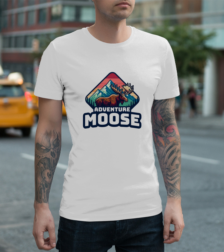 Adventure Moose Mountain Wilderness Retro Trekking T-Shirt