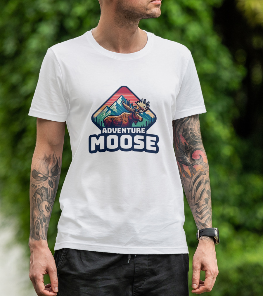Adventure Moose Mountain Wilderness Retro Trekking T-Shirt