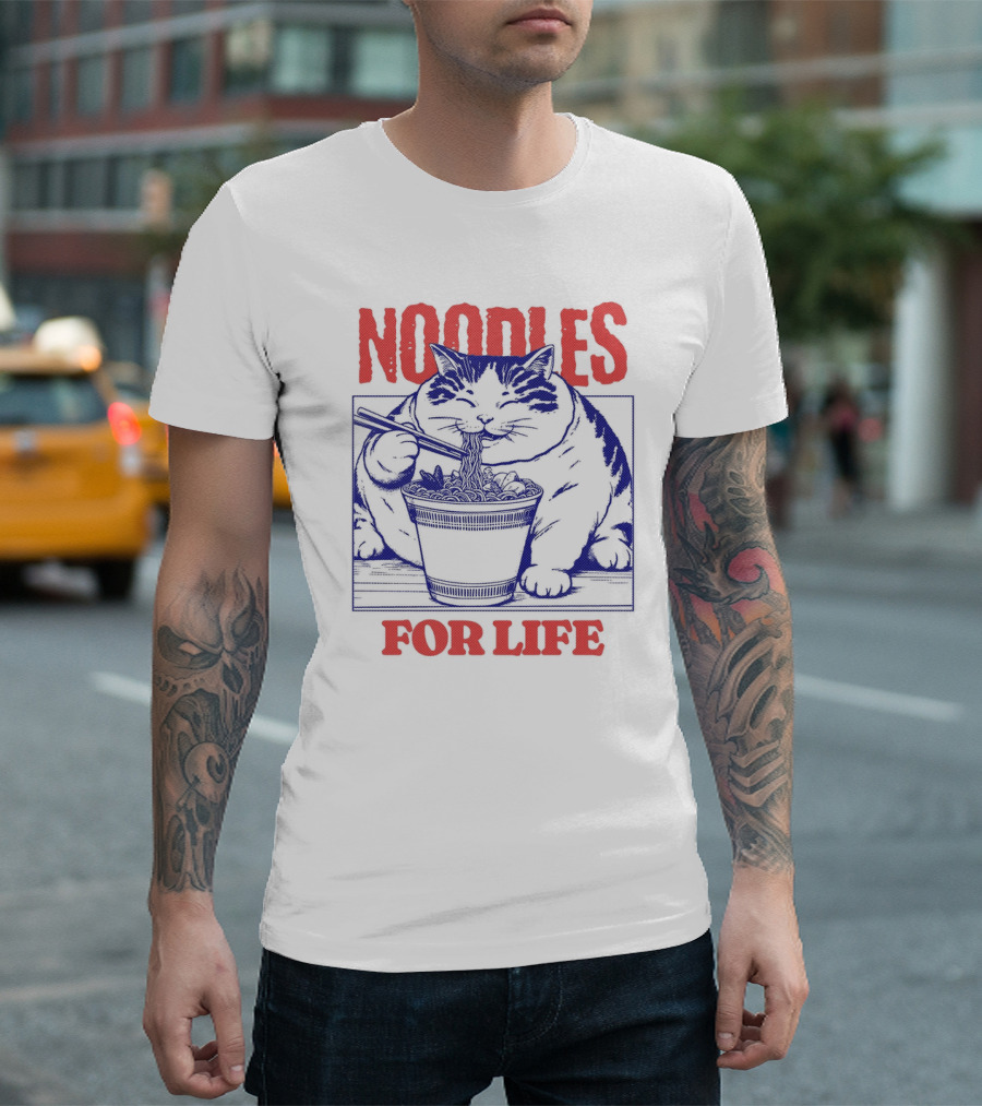 Noodles For Life Cat Eating Ramen T-Shirt