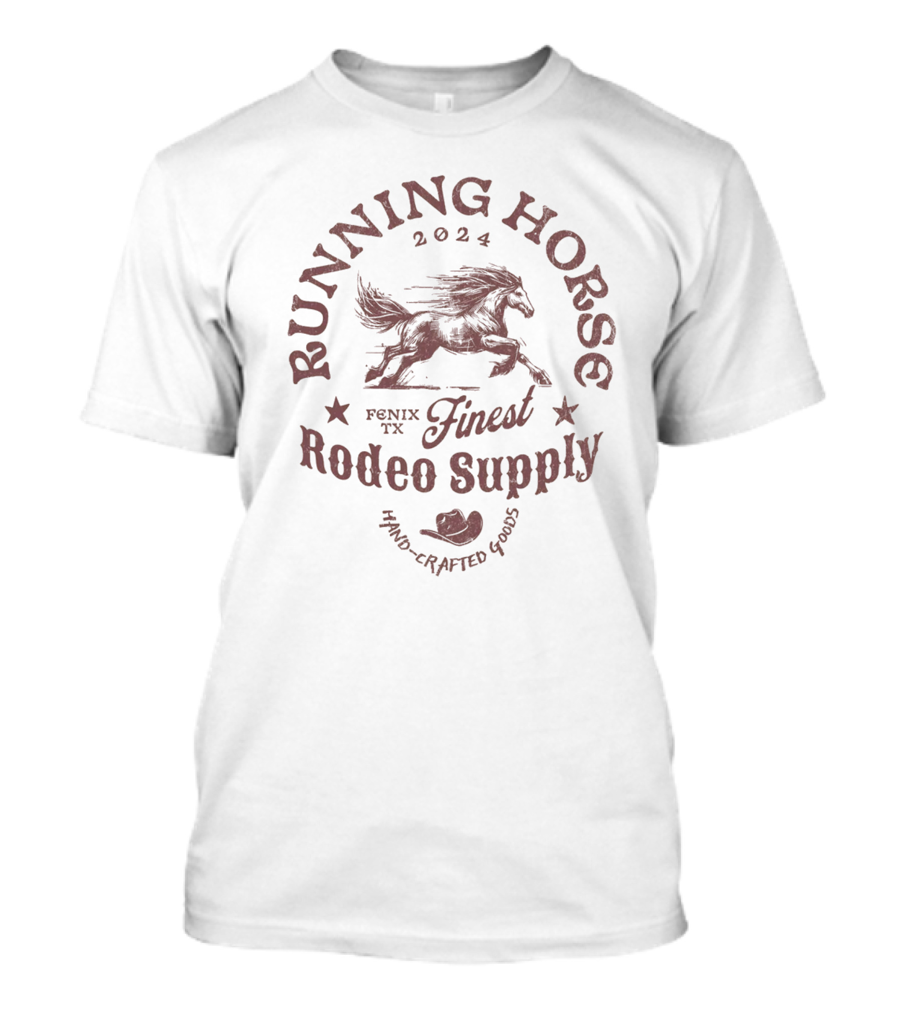 Running Horse 2024 Fenix TX Finest Rodeo Supply Hand-Crafted Goods T-Shirt