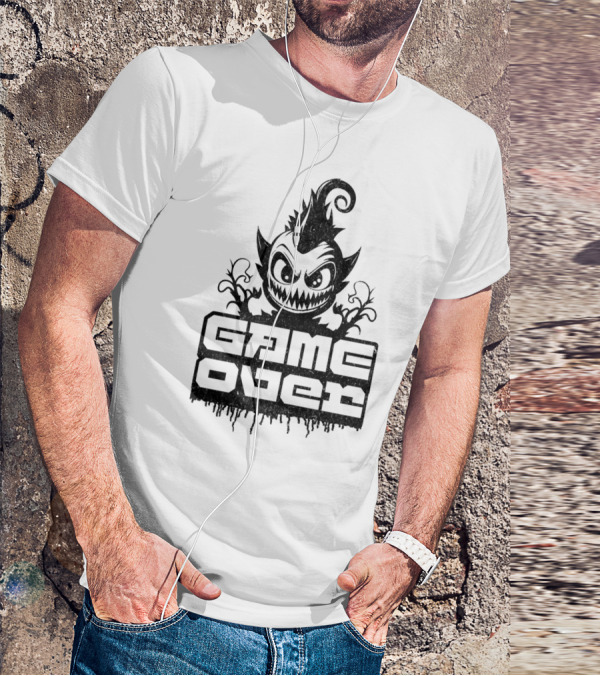 GAME OVER Creepy Monster Icon With Sharp Teeth And Spiky Hair T-Shirt