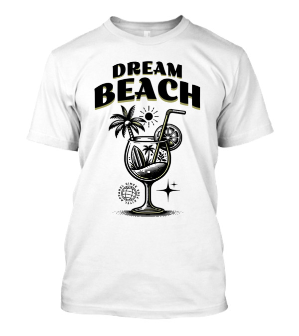 Dream Beach Travel Since 1981 Tropical Cocktail Palm Trees Sun And Moon T-Shirt