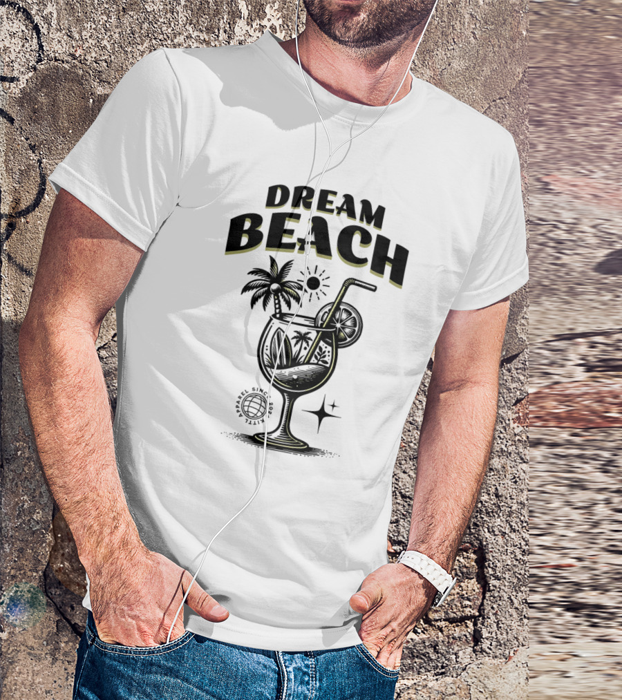 Dream Beach Travel Since 1981 Tropical Cocktail Palm Trees Sun And Moon T-Shirt