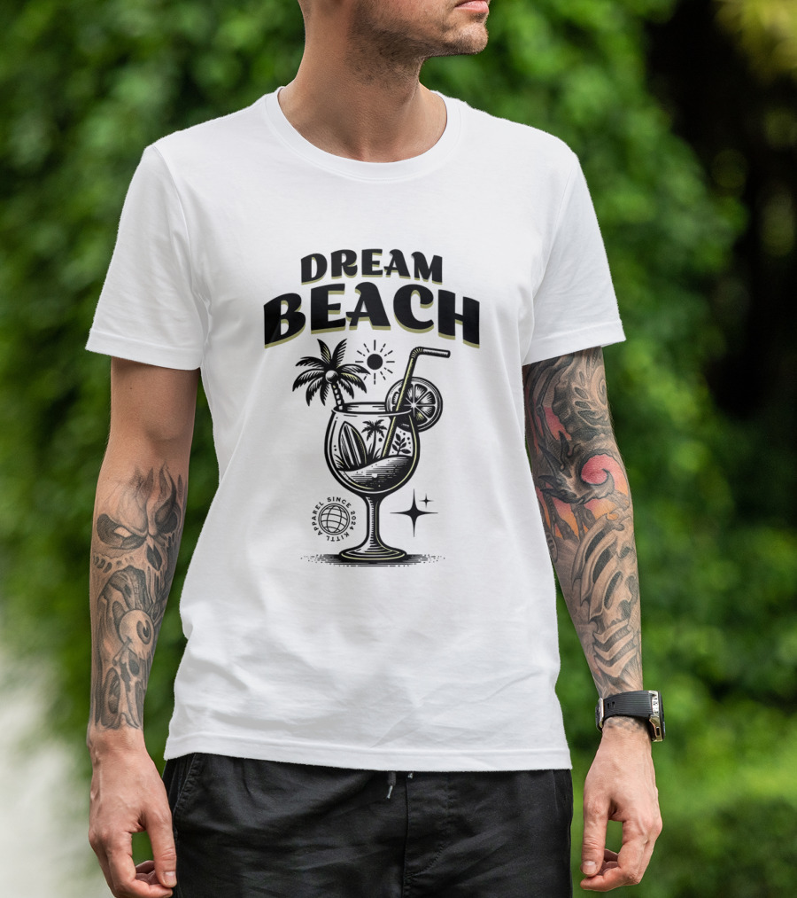 Dream Beach Travel Since 1981 Tropical Cocktail Palm Trees Sun And Moon T-Shirt