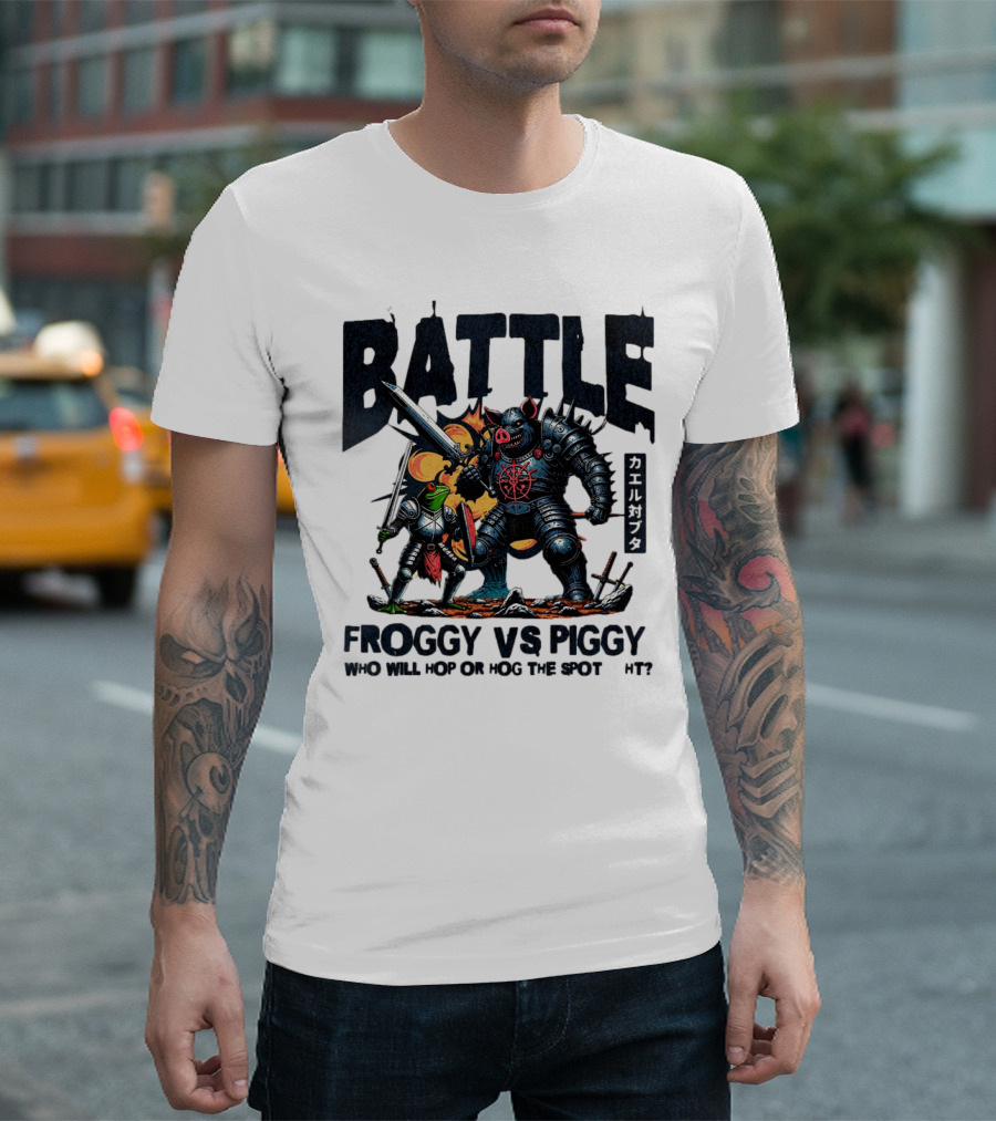 Battle Froggy Vs Piggy Knight Who Will Hop Or Hog The Spot T-Shirt