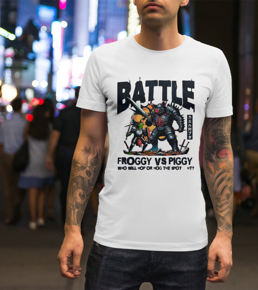 Battle Froggy Vs Piggy Knight Who Will Hop Or Hog The Spot T-Shirt