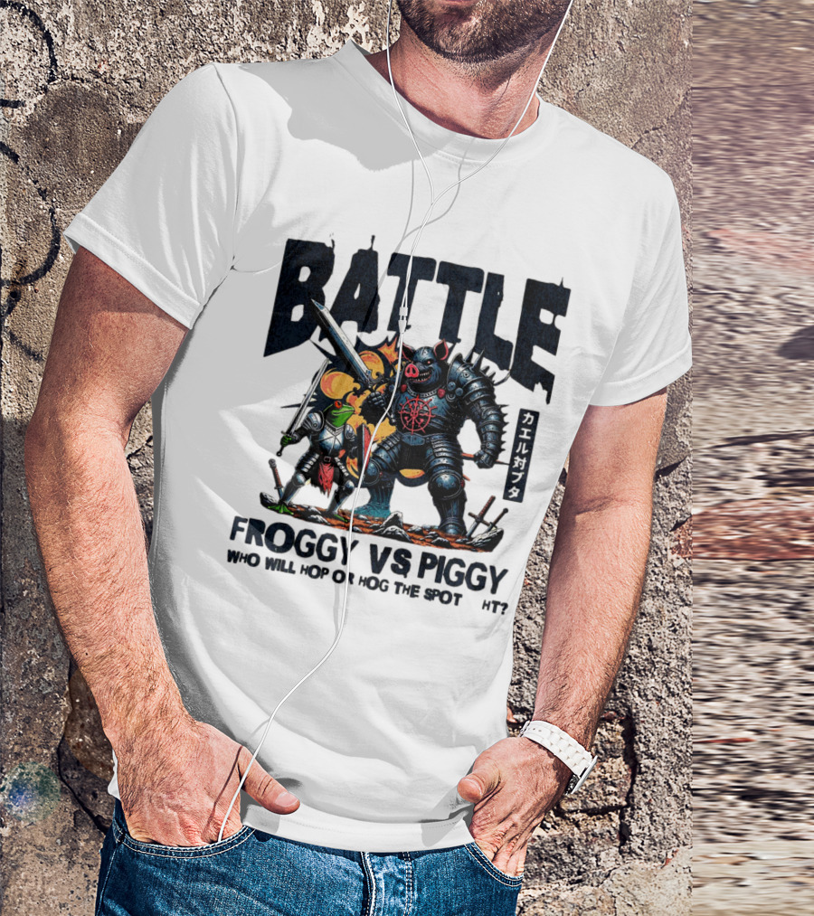 Battle Froggy Vs Piggy Knight Who Will Hop Or Hog The Spot T-Shirt