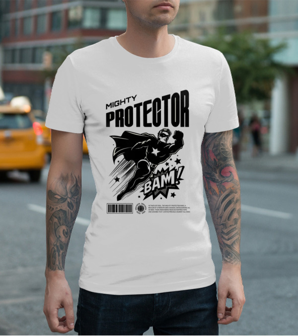 Mighty Protector BAAM Retro Comic Style Superhero T-Shirt