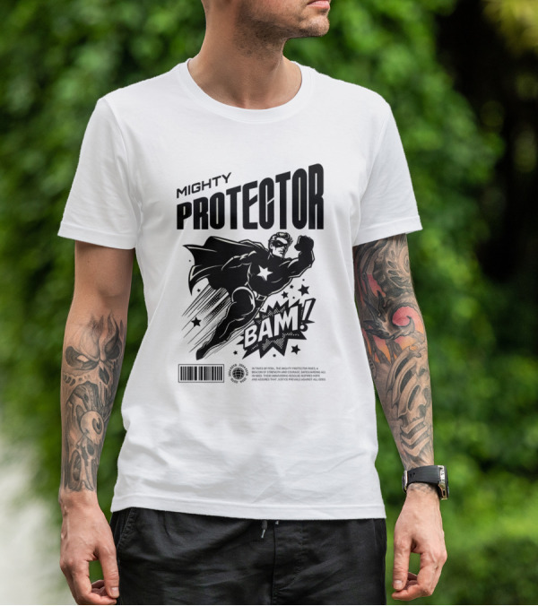 Mighty Protector BAAM Retro Comic Style Superhero T-Shirt