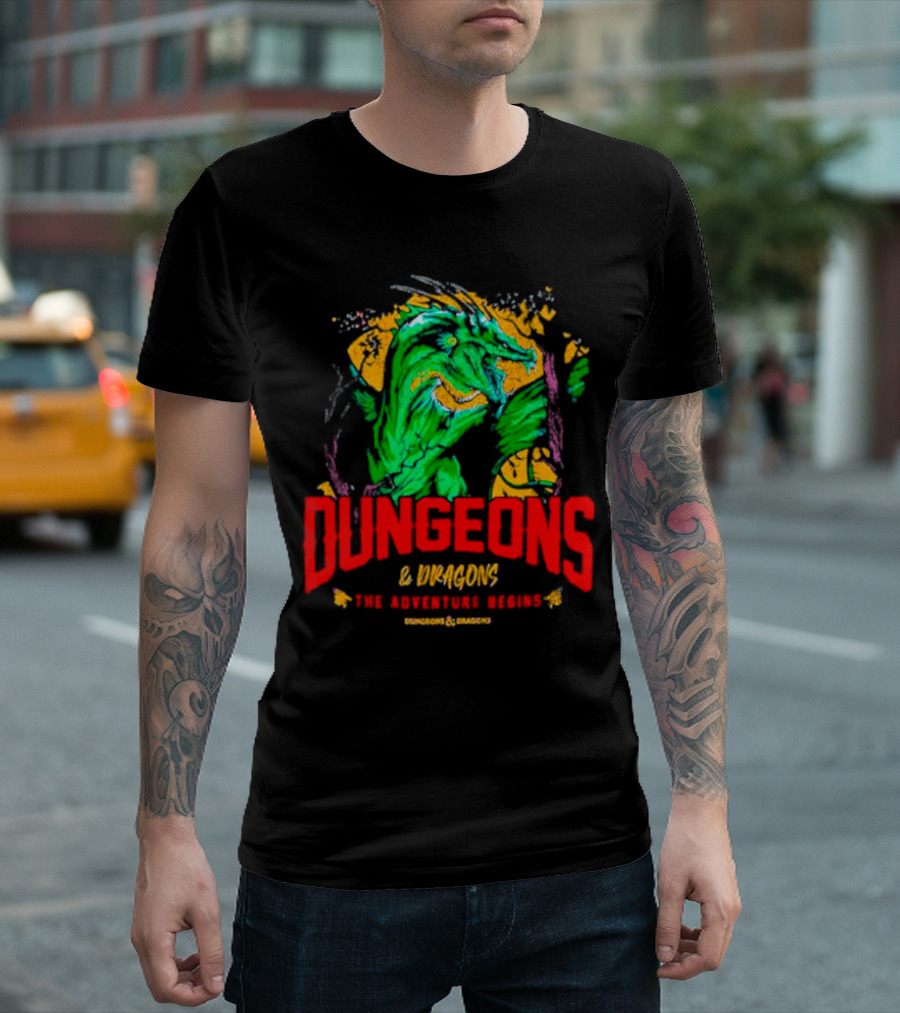 Dungeons and Dragons The Adventure Begins Green Dragon Fantasy T-Shirt