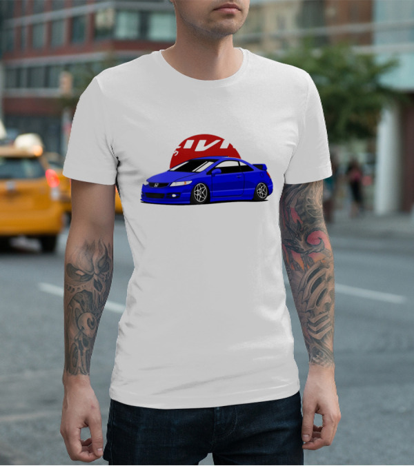 Civic SI JDM Cars Blue Honda With Japanese Characters T-Shirt