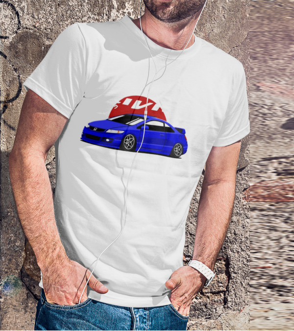 Civic SI JDM Cars Blue Honda With Japanese Characters T-Shirt