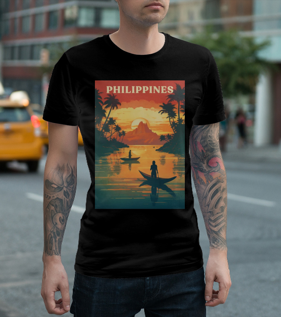 Philippines Sunset Canoe Adventure Tropical Paradise Scene T-Shirt