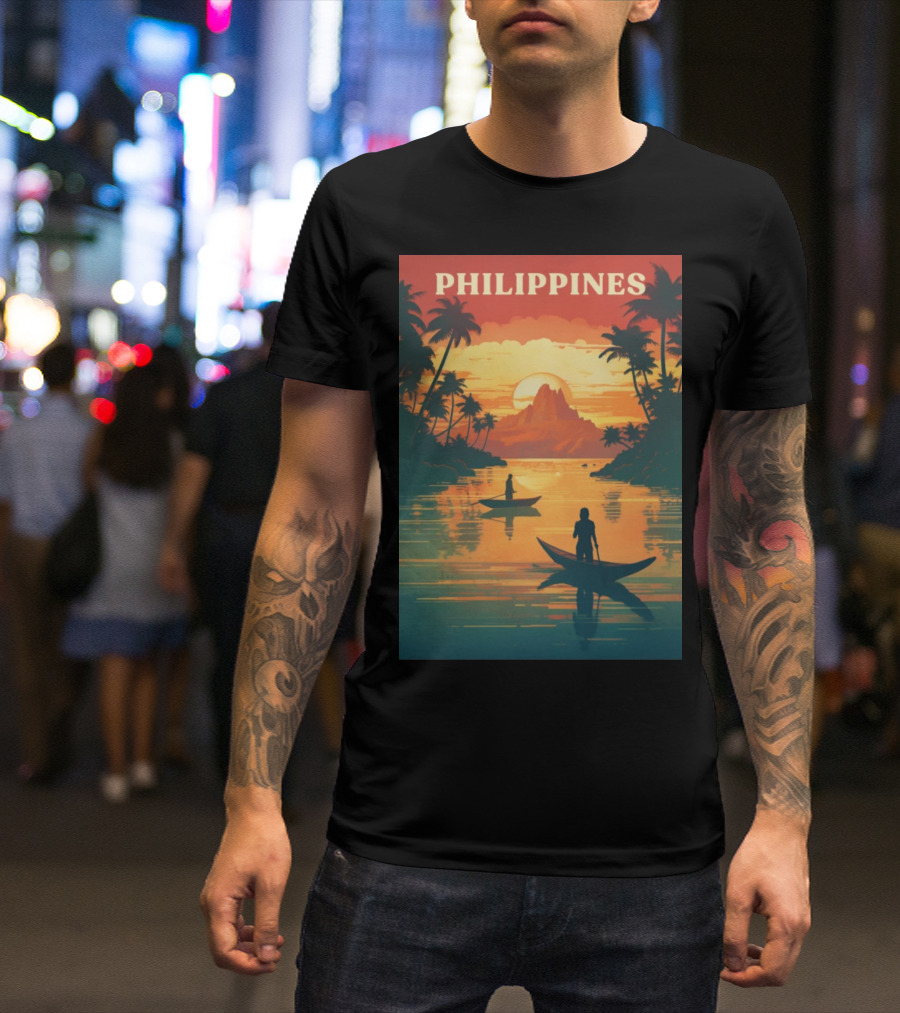 Philippines Sunset Canoe Adventure Tropical Paradise Scene T-Shirt
