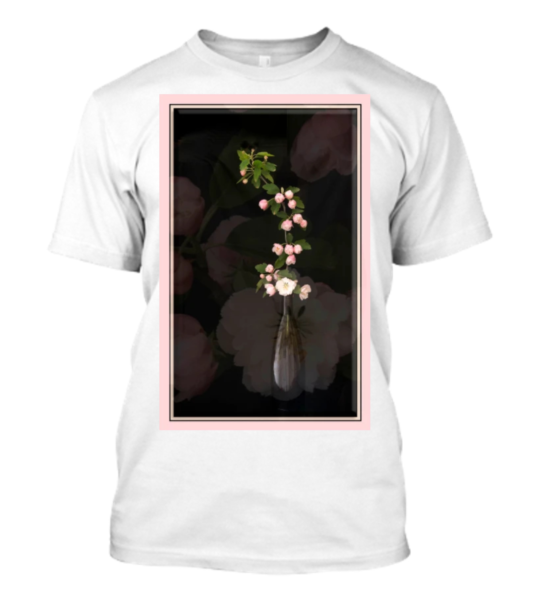 Spring Blossoms In Vase With Pink Floral Border T-Shirt