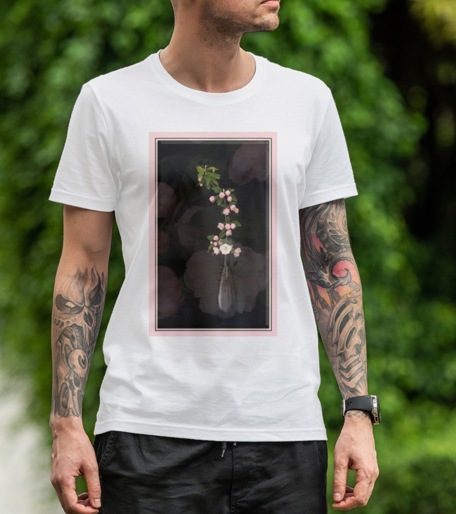Spring Blossoms In Vase With Pink Floral Border T-Shirt