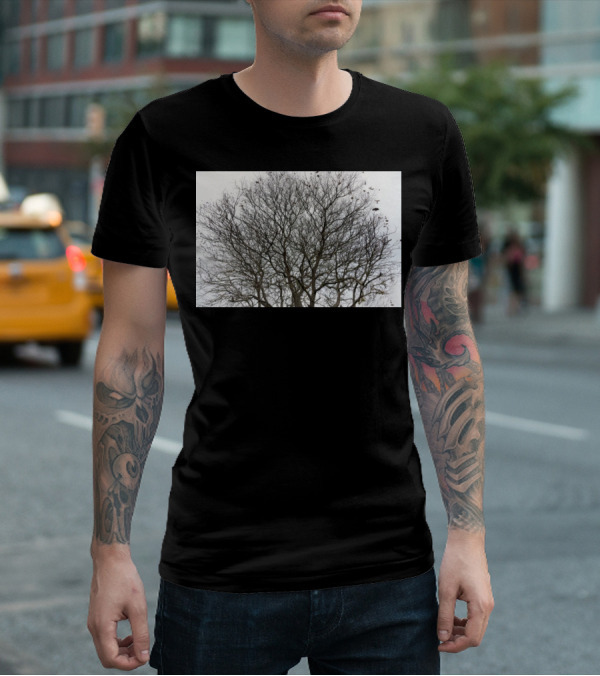 Winters Tracery Bare Tree Branches In Overcast Grey Sky T-Shirt