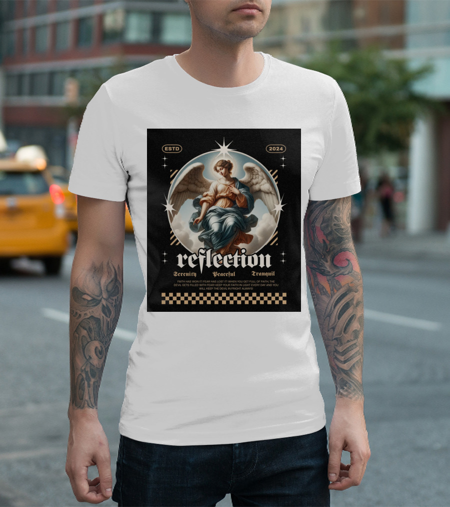 Reflection Serenity Peaceful Tranquil Angelic Vision Faith Overcomes Fear T-Shirt