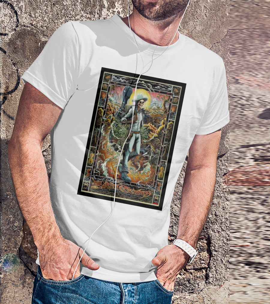 The Avett Brothers Skeleton Cowboy With Guitar And Sunburst Background Stanford T-Shirt
