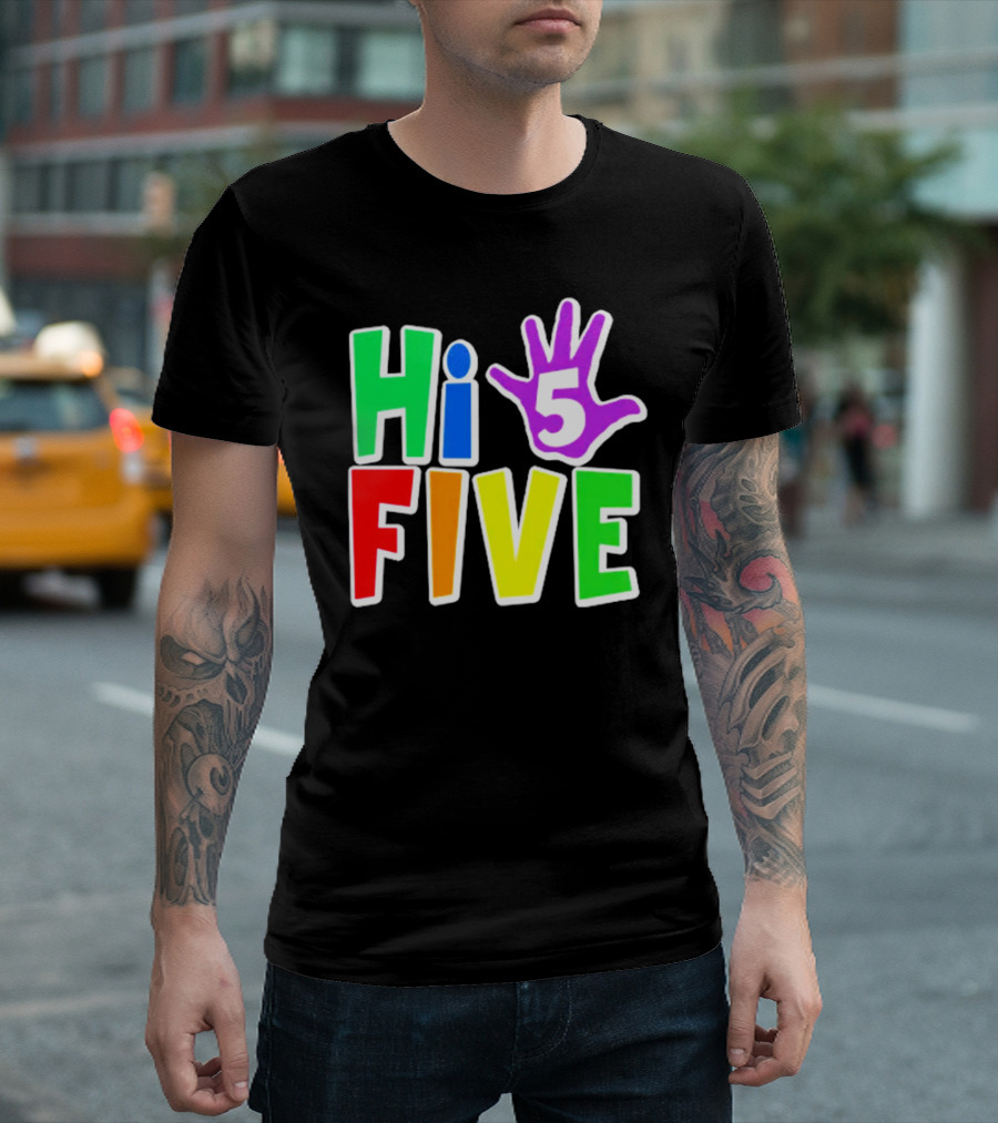 Hi Five Birthday Kids Boys and Girls Colorful Handprint T-Shirt