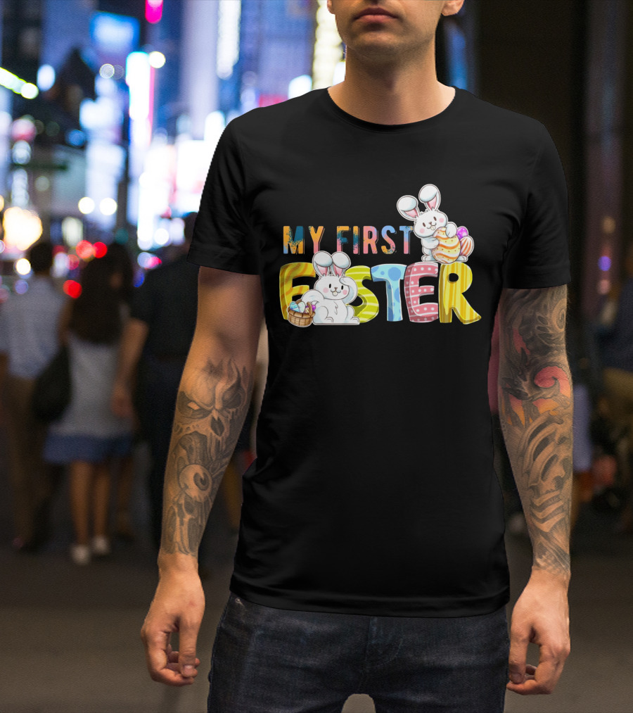 My First Easter Baby Boy Easter Bunny With Colorful Eggs And Bunnies T-Shirt