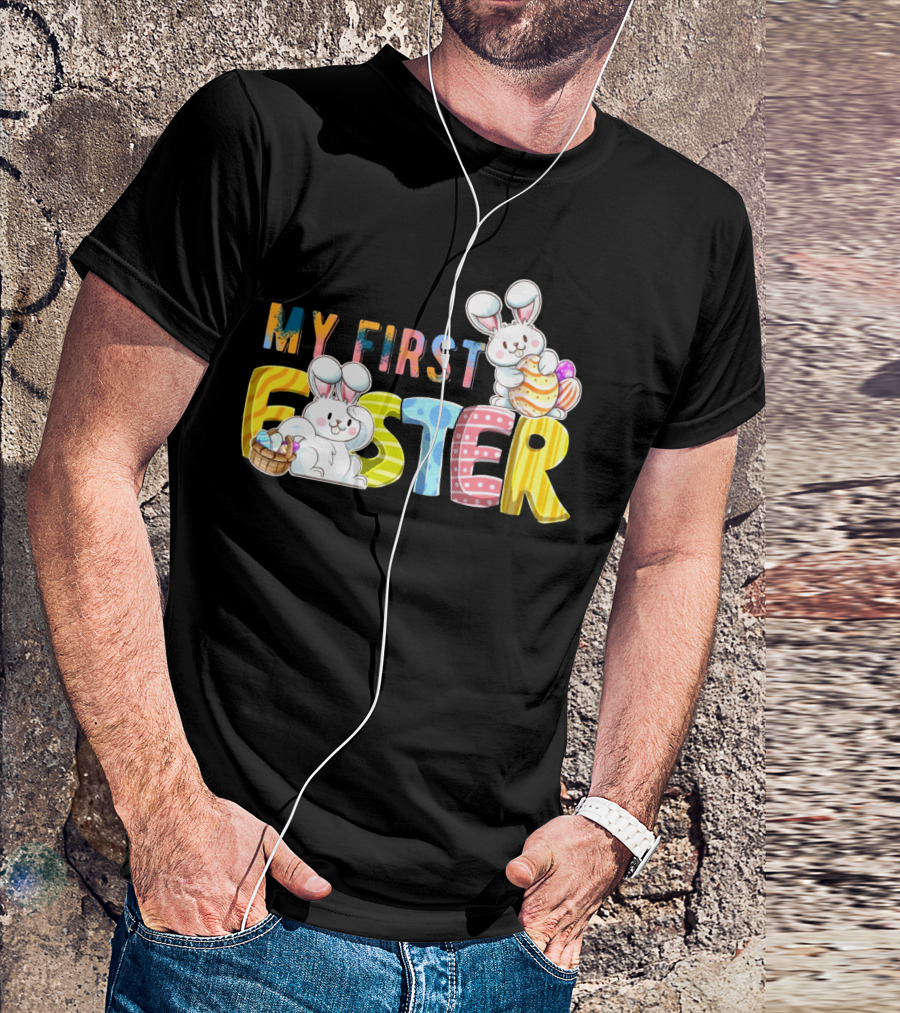 My First Easter Baby Boy Easter Bunny With Colorful Eggs And Bunnies T-Shirt