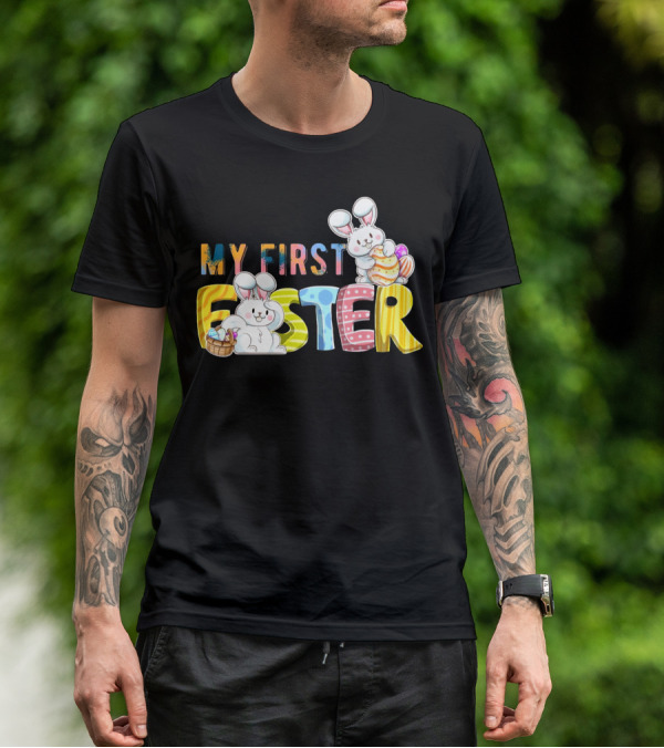 My First Easter Baby Boy Easter Bunny With Colorful Eggs And Bunnies T-Shirt