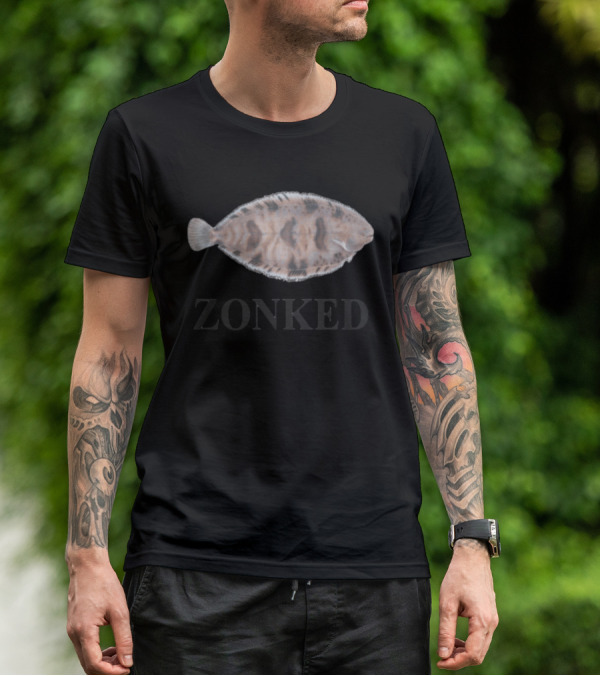 Zonked Fish Flounder With Faded Text T-Shirt