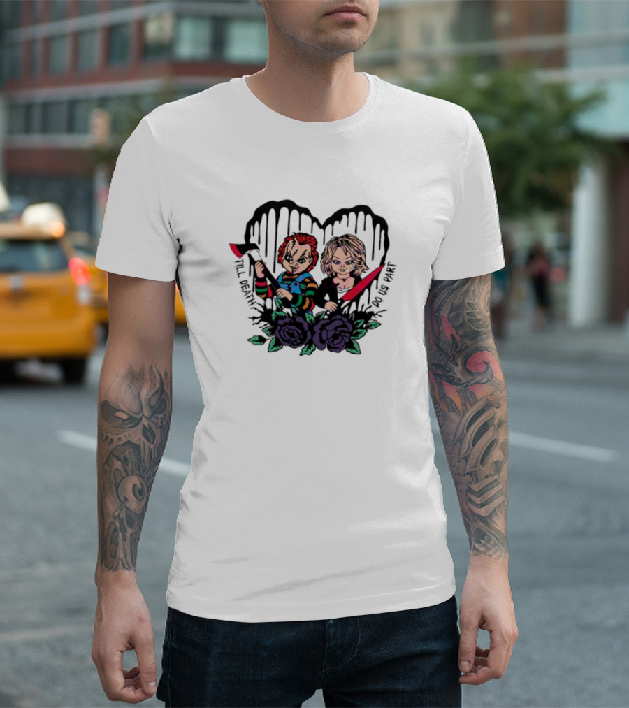 Chucky And Tiffany Till Death Do Us Part Horror Heart Roses T-Shirt