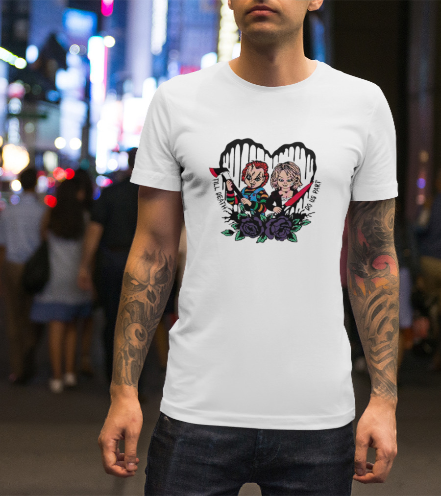 Chucky And Tiffany Till Death Do Us Part Horror Heart Roses T-Shirt