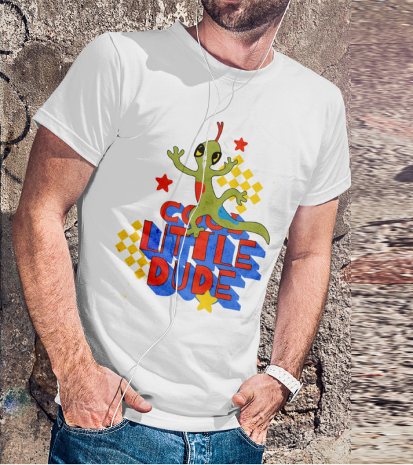 Cool Little Dude Lizard With Stars And Checkerboard T-Shirt