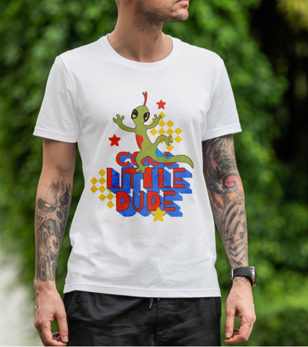 Cool Little Dude Lizard With Stars And Checkerboard T-Shirt