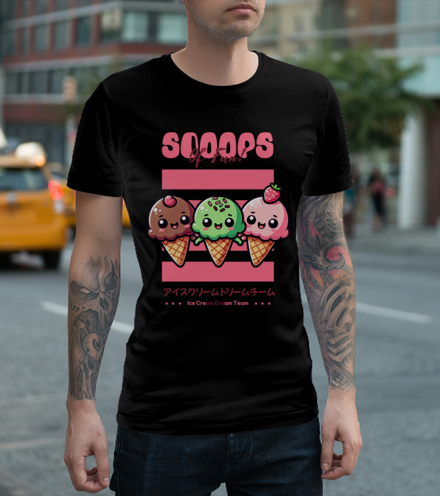 Scoops Of Fun Ice Cream Dream Team Kawaii Cones T-Shirt