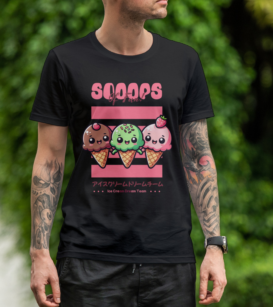 Scoops Of Fun Ice Cream Dream Team Kawaii Cones T-Shirt