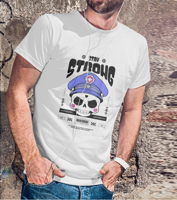 Skull With Blue Hat Stay Strong Resilience And Perseverance T-Shirt