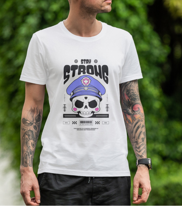 Skull With Blue Hat Stay Strong Resilience And Perseverance T-Shirt