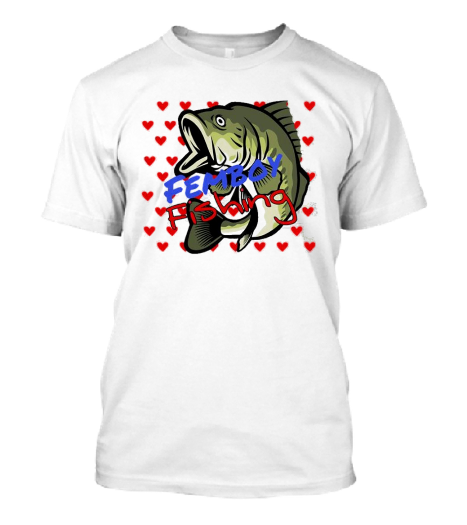 Femboy Fishing With Heart Pattern And Big Mouth Bass T-Shirt