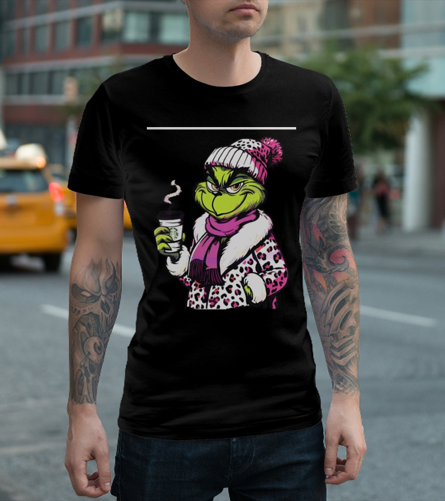 Grinchy and Bougie in Pink Leopard with Coffee Cup T-Shirt